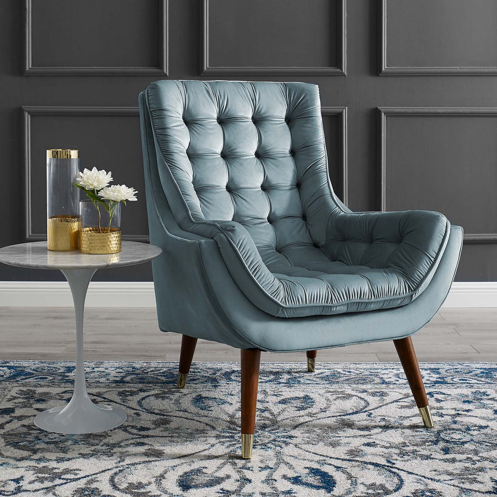Suggest Button Tufted Performance Velvet Lounge Chair Light Blue EEI-3001-LBU
