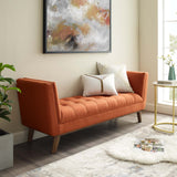 Haven Tufted Button Upholstered Fabric Accent Bench Orange EEI-3002-ORA