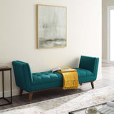 Haven Tufted Button Upholstered Fabric Accent Bench Teal EEI-3002-TEA