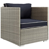 Modway Furniture Repose 3 Piece Outdoor Patio Sectional Set Light Gray Navy 32 x 77.5 x 34