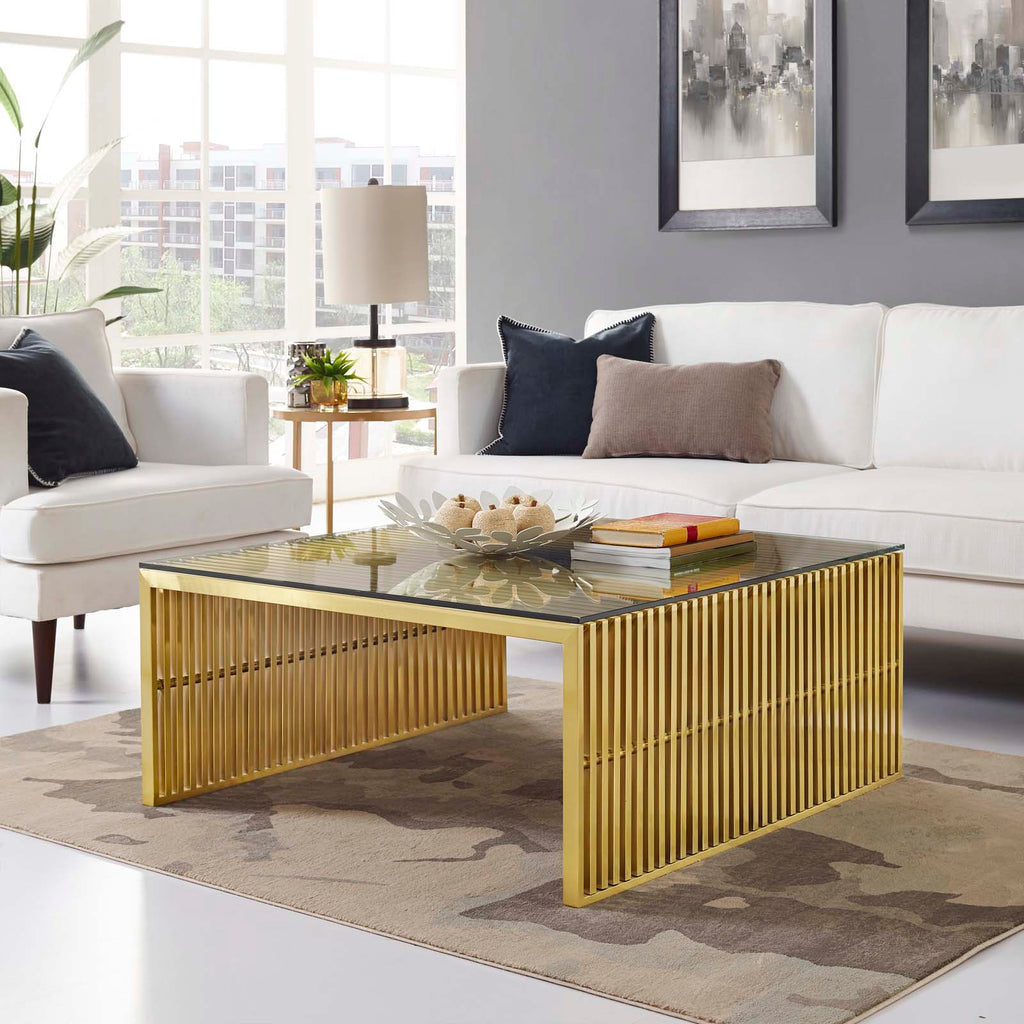 Gridiron Stainless Steel Coffee Table Gold EEI-3037-GLD