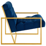 Bequest Gold Stainless Steel Performance Velvet Accent Chair Navy EEI-3073-NAV