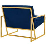 Bequest Gold Stainless Steel Performance Velvet Accent Chair Navy EEI-3073-NAV