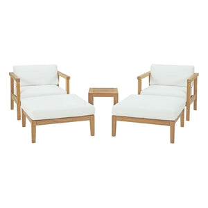 Bayport 5 Piece Outdoor Patio Teak Set EEI-3113-NAT-WHI-SET