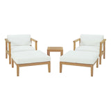 Bayport 5 Piece Outdoor Patio Teak Set EEI-3113-NAT-WHI-SET