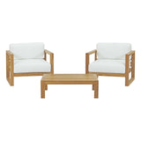Modway Furniture Upland 3 Piece Outdoor Patio Teak Set XFR2 EEI-3114-NAT-WHI-SET