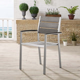 Shore Outdoor Patio Aluminum Dining Armchair Silver Gray EEI-3130-SLV-GRY