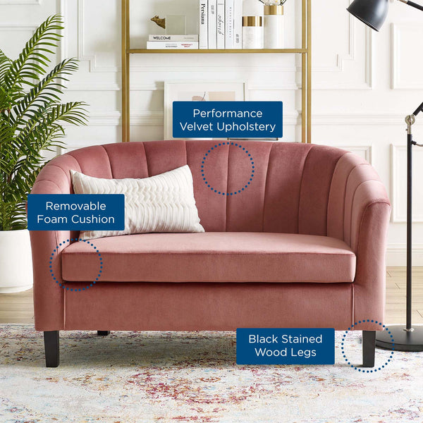 Prospect Channel Tufted Performance Velvet Loveseat Dusty Rose EEI-3137-DUS