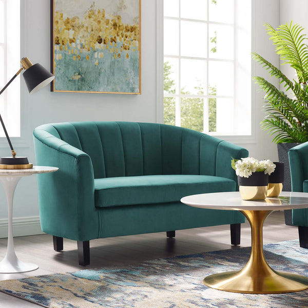 Prospect Channel Tufted Performance Velvet Loveseat Teal EEI-3137-TEA