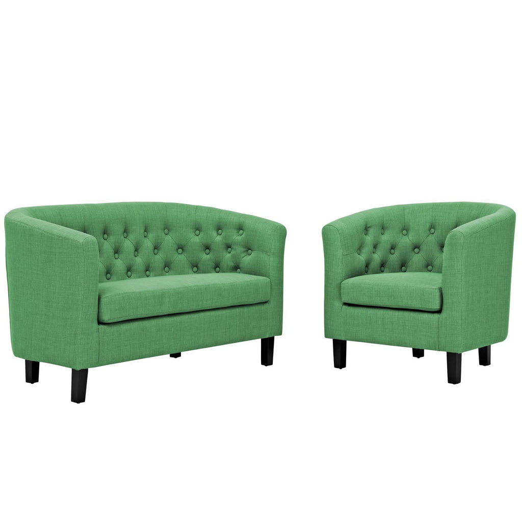 Prospect 2 Piece Upholstered Fabric Loveseat and Armchair Set Green EEI-3148-GRN-SET