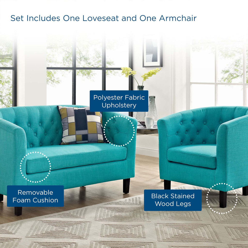 Prospect 2 Piece Upholstered Fabric Loveseat and Armchair Set Pure Water EEI-3148-PUR-SET