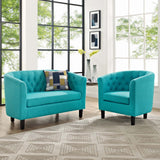 Prospect 2 Piece Upholstered Fabric Loveseat and Armchair Set Pure Water EEI-3148-PUR-SET