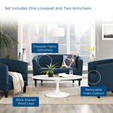 Prospect 3 Piece Upholstered Fabric Loveseat and Armchair Set Azure EEI-3149-AZU-SET