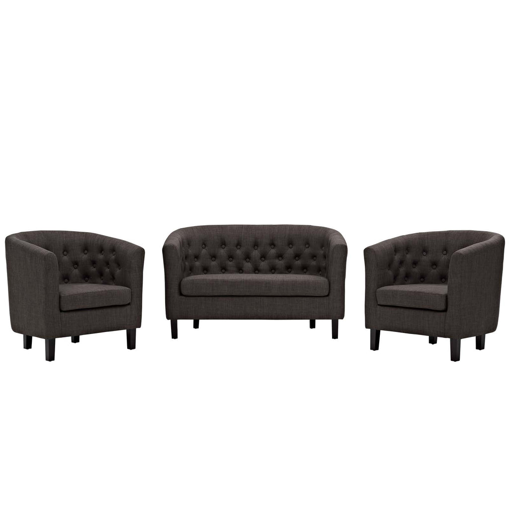 Prospect 3 Piece Upholstered Fabric Loveseat and Armchair Set Brown EEI-3149-BRN-SET
