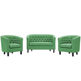 Prospect 3 Piece Upholstered Fabric Loveseat and Armchair Set Green EEI-3149-GRN-SET