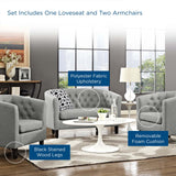 Prospect 3 Piece Upholstered Fabric Loveseat and Armchair Set Light Gray EEI-3149-LGR-SET