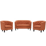 Prospect 3 Piece Upholstered Fabric Loveseat and Armchair Set Orange EEI-3149-ORA-SET