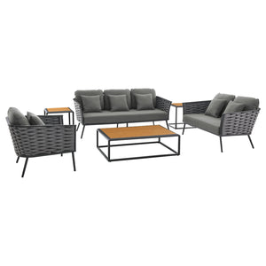 Stance 6 Piece Outdoor Patio Aluminum Sectional Sofa Set Gray Charcoal EEI-3159-GRY-CHA-SET