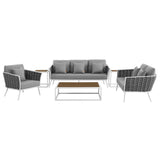 Stance 6 Piece Outdoor Patio Aluminum Sectional Sofa Set White Gray EEI-3159-WHI-GRY-SET