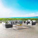 Modway Furniture Stance 7 Piece Outdoor Patio Aluminum Sectional Sofa Set XRXT White Gray EEI-3160-WHI-GRY-SET