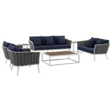 Modway Furniture Stance 7 Piece Outdoor Patio Aluminum Sectional Sofa Set XRXT White Navy EEI-3160-WHI-NAV-SET