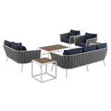 Modway Furniture Stance 7 Piece Outdoor Patio Aluminum Sectional Sofa Set XRXT White Navy EEI-3160-WHI-NAV-SET