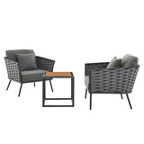 Stance 3 Piece Outdoor Patio Aluminum Sectional Sofa Set Gray Charcoal EEI-3163-GRY-CHA-SET