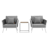 Stance 3 Piece Outdoor Patio Aluminum Sectional Sofa Set White Gray EEI-3163-WHI-GRY-SET