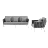 Stance 2 Piece Outdoor Patio Aluminum Sectional Sofa Set White Gray EEI-3164-WHI-GRY-SET