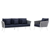 Stance 2 Piece Outdoor Patio Aluminum Sectional Sofa Set White Navy EEI-3164-WHI-NAV-SET