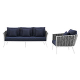 Stance 2 Piece Outdoor Patio Aluminum Sectional Sofa Set White Navy EEI-3164-WHI-NAV-SET