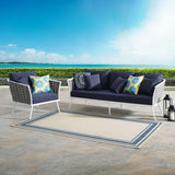 Stance 2 Piece Outdoor Patio Aluminum Sectional Sofa Set White Navy EEI-3164-WHI-NAV-SET