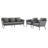 Stance 3 Piece Outdoor Patio Aluminum Sectional Sofa Set Gray Charcoal EEI-3165-GRY-CHA-SET