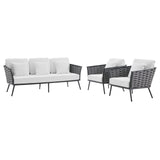 Stance 3 Piece Outdoor Patio Aluminum Sectional Sofa Set Gray White EEI-3165-GRY-WHI-SET