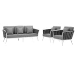 Stance 3 Piece Outdoor Patio Aluminum Sectional Sofa Set White Gray EEI-3165-WHI-GRY-SET