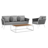 Stance 3 Piece Outdoor Patio Aluminum Sectional Sofa Set White Gray EEI-3166-WHI-GRY-SET