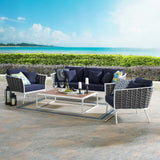 Stance 4 Piece Outdoor Patio Aluminum Sectional Sofa Set White Navy EEI-3167-WHI-NAV-SET