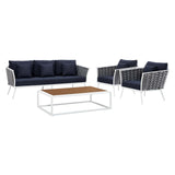 Stance 4 Piece Outdoor Patio Aluminum Sectional Sofa Set White Navy EEI-3167-WHI-NAV-SET