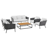 Stance 6 Piece Outdoor Patio Aluminum Sectional Sofa Set Gray White EEI-3168-GRY-WHI-SET