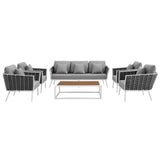 Stance 6 Piece Outdoor Patio Aluminum Sectional Sofa Set White Gray EEI-3168-WHI-GRY-SET