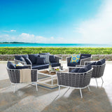 Stance 6 Piece Outdoor Patio Aluminum Sectional Sofa Set White Navy EEI-3168-WHI-NAV-SET