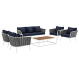 Stance 6 Piece Outdoor Patio Aluminum Sectional Sofa Set White Navy EEI-3168-WHI-NAV-SET