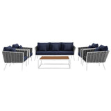 Stance 6 Piece Outdoor Patio Aluminum Sectional Sofa Set White Navy EEI-3168-WHI-NAV-SET