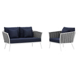 Stance 2 Piece Outdoor Patio Aluminum Sectional Sofa Set White Navy EEI-3169-WHI-NAV-SET