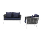 Stance 2 Piece Outdoor Patio Aluminum Sectional Sofa Set White Navy EEI-3169-WHI-NAV-SET