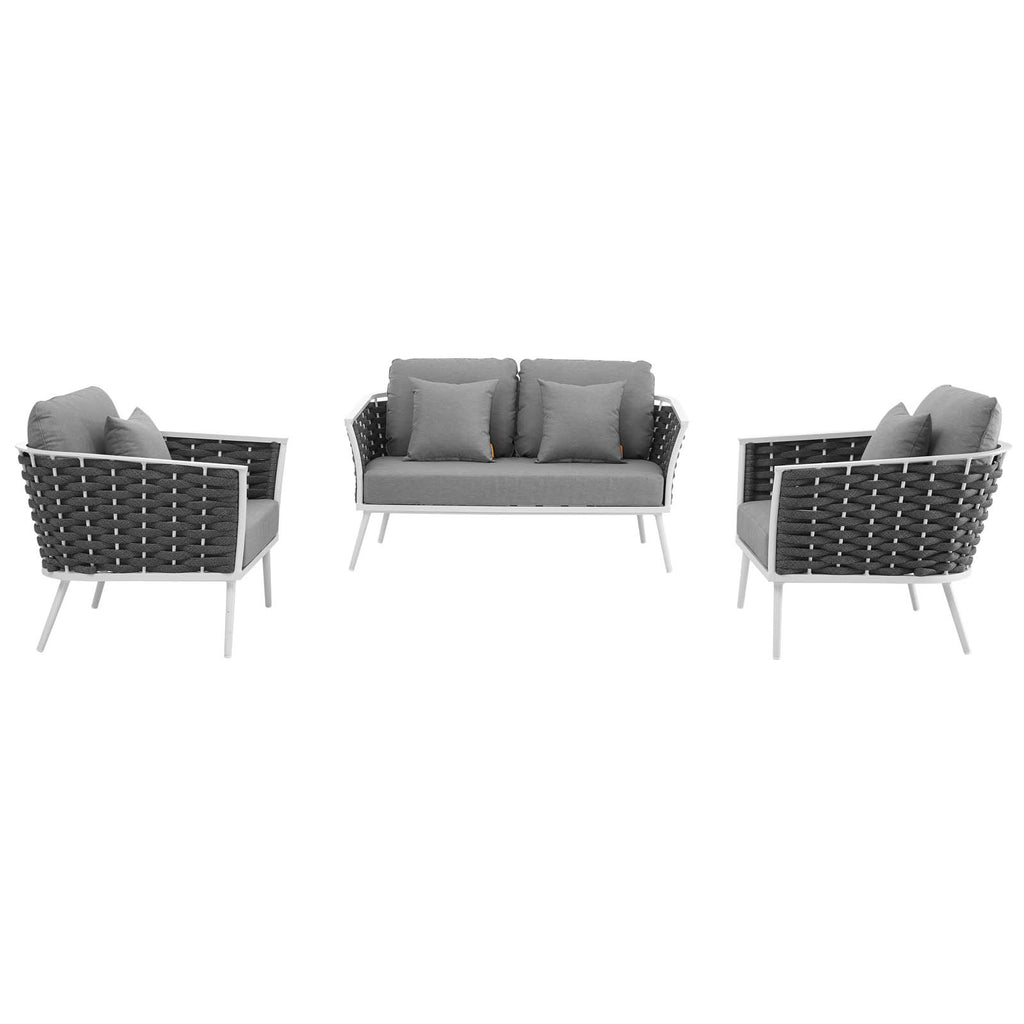 Stance 3 Piece Outdoor Patio Aluminum Sectional Sofa Set White Gray EEI-3170-WHI-GRY-SET