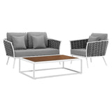 Stance 3 Piece Outdoor Patio Aluminum Sectional Sofa Set White Gray EEI-3171-WHI-GRY-SET