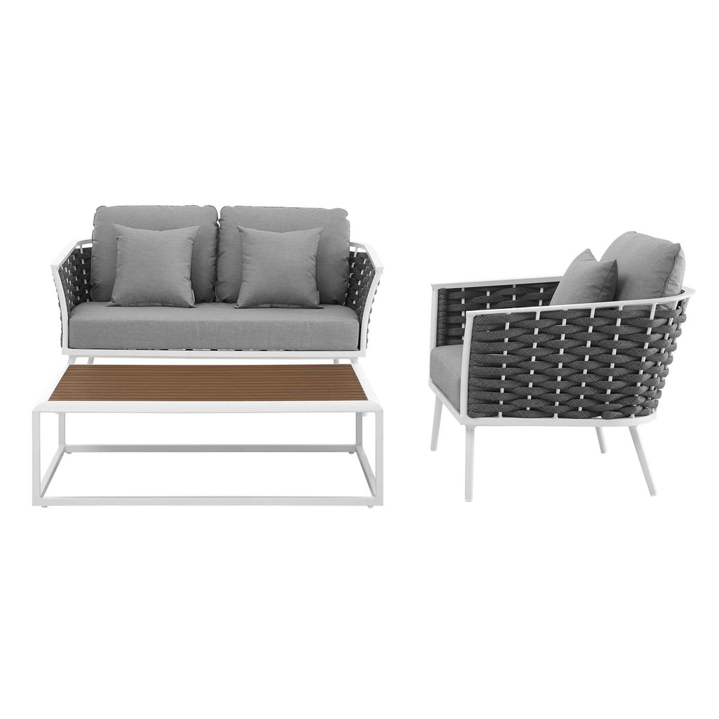 Stance 3 Piece Outdoor Patio Aluminum Sectional Sofa Set White Gray EEI-3171-WHI-GRY-SET