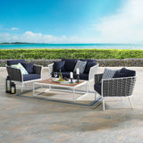 Stance 4 Piece Outdoor Patio Aluminum Sectional Sofa Set White Navy EEI-3172-WHI-NAV-SET