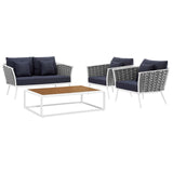 Stance 4 Piece Outdoor Patio Aluminum Sectional Sofa Set White Navy EEI-3172-WHI-NAV-SET